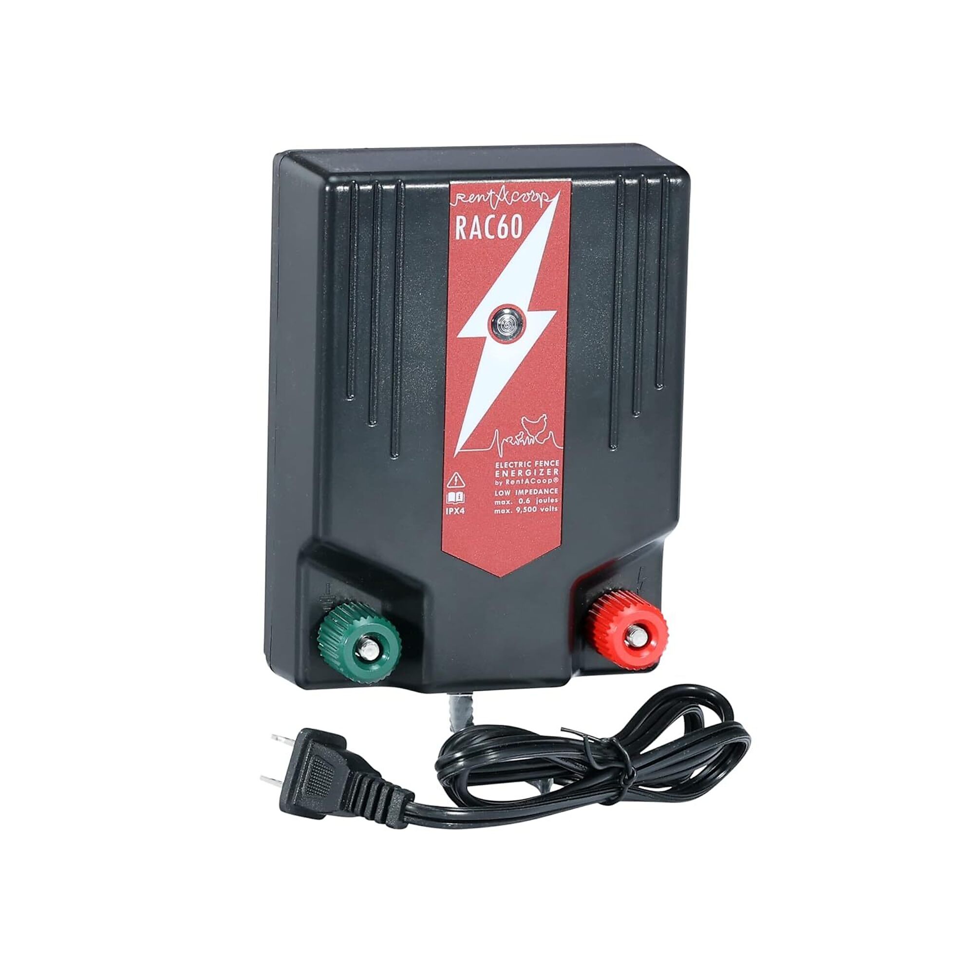 RentACoop, RAC60 0.6 Joule Plugin Fence Energizer for Electric Fence Netting, Model# EN-1M60-NOSL